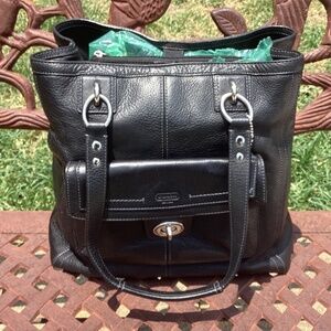 Coach Black Leather Penelope Tote Double Handle Silver Hardware